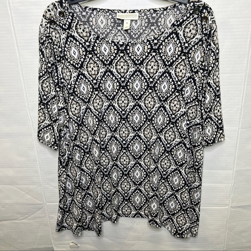 Dana Buchman Geometric Blouse Women's XL Stretch